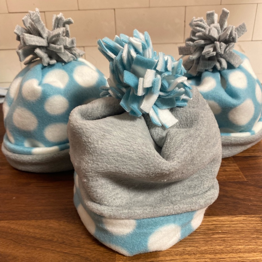 Inner Dots/Outer Dots Cozy Cupcake Fleece Baby/Toddler Pom-Pom Hat—Handmade